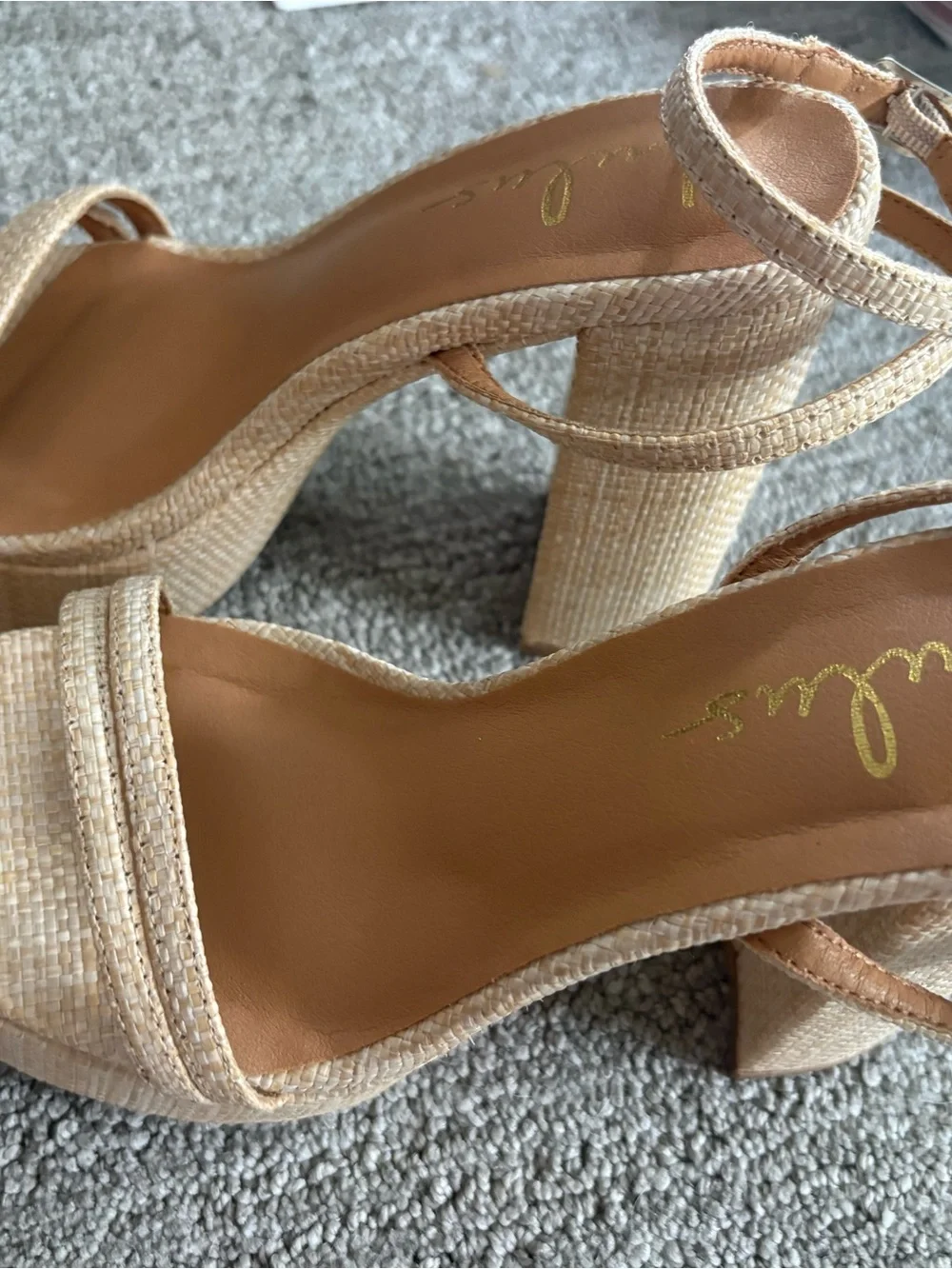Lulus Brocktan Natural Raffia Platform Ankle Strap High Heel Sandals